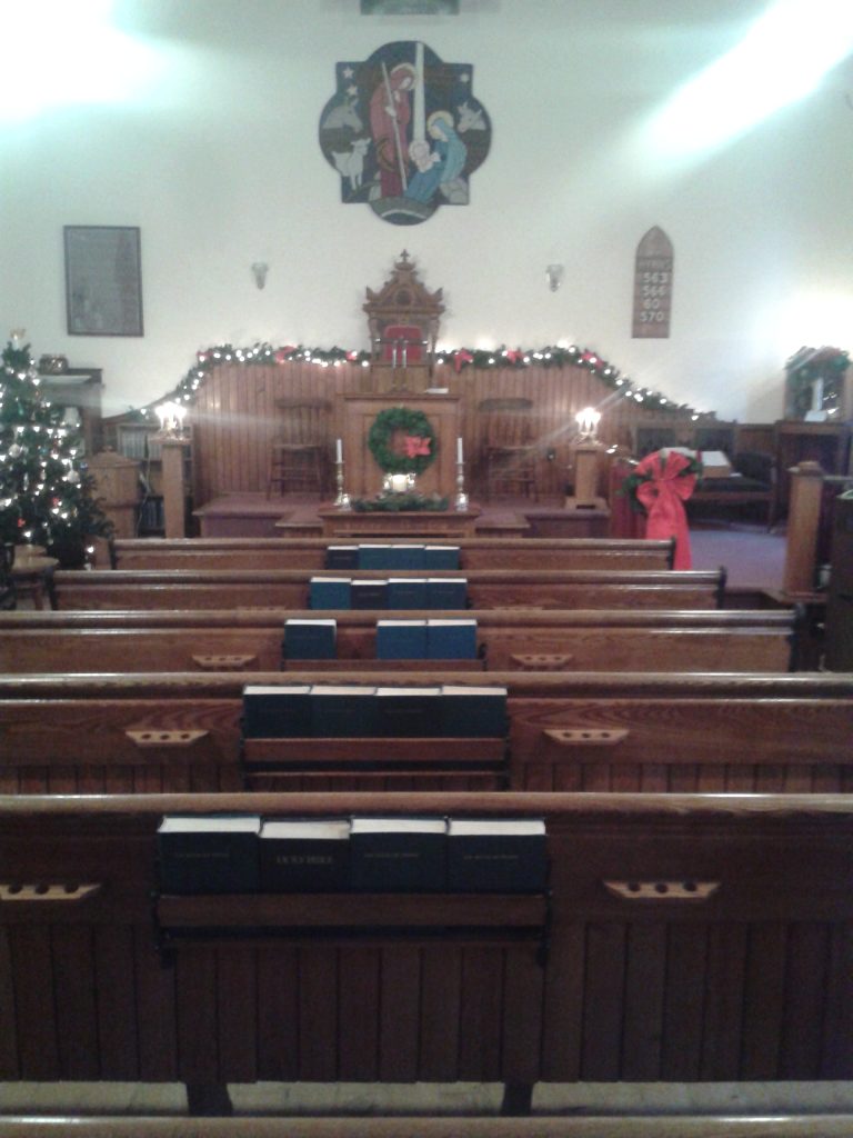 Inside of the Church at Christmas with all lights on